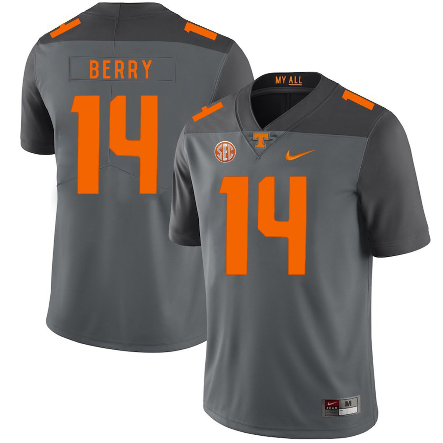 Men Tennessee Volunteers 14 Berry Grey Customized NCAA Jerseys